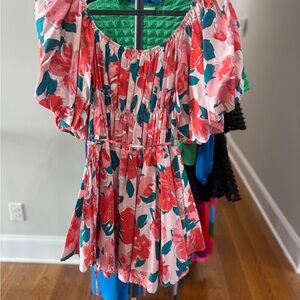 Floral Puff-Sleeve Mini Dress in Pink